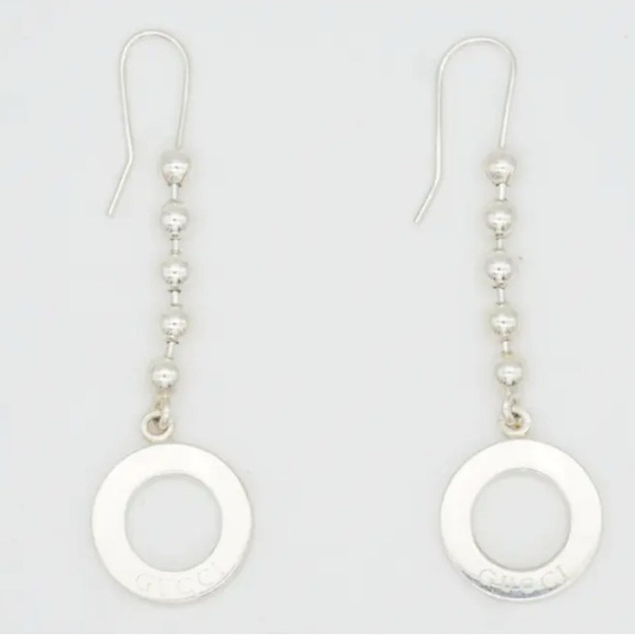 Authentic GUCCI Circle Ball Chain Hook Earrings Silver 925 - Picture 1 of 7